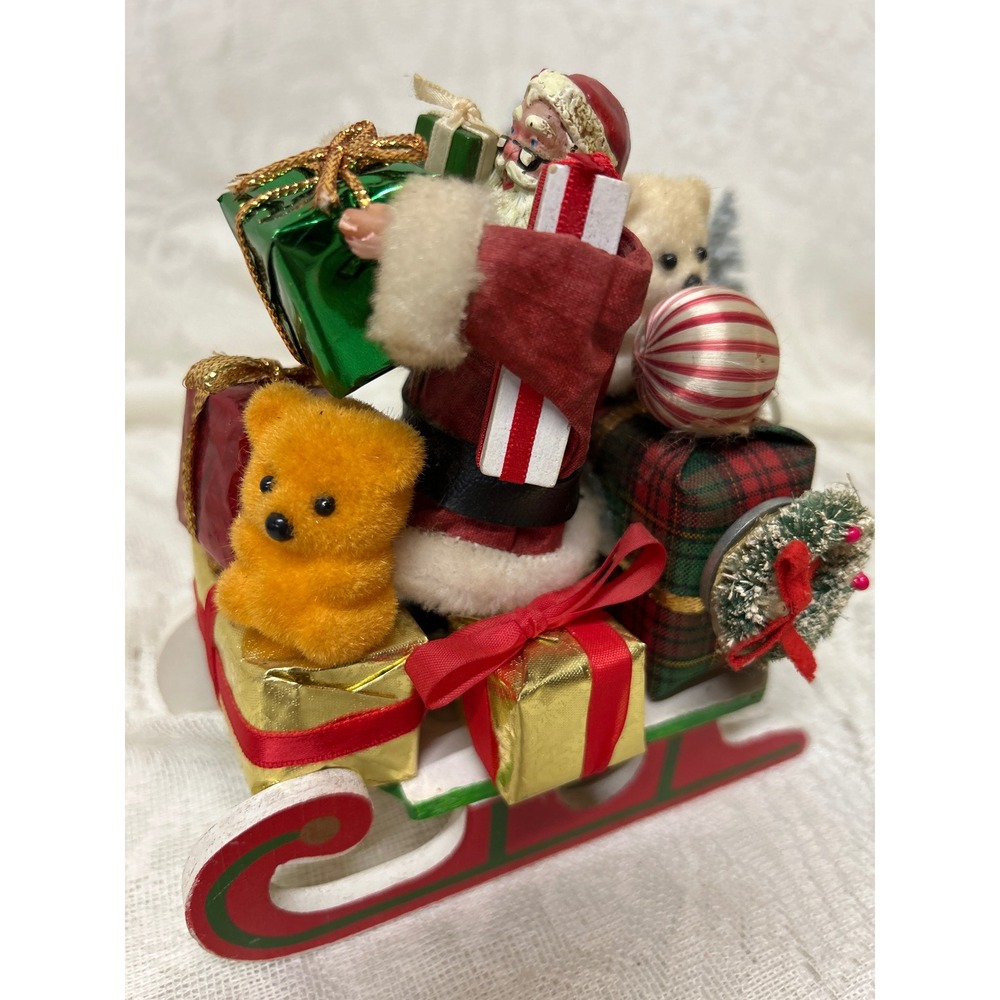 Vintage Christmas Santa Sleigh with Teddy Bears Music Box Decor Figurine‎ Works